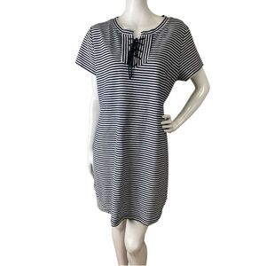 CAbi Captain Lace Up Striped Nautical Shift Dress Sz L